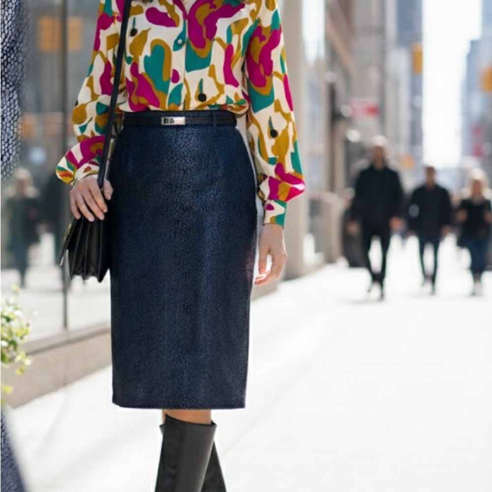 T Tahari Midnight Blue Pencil Skirt